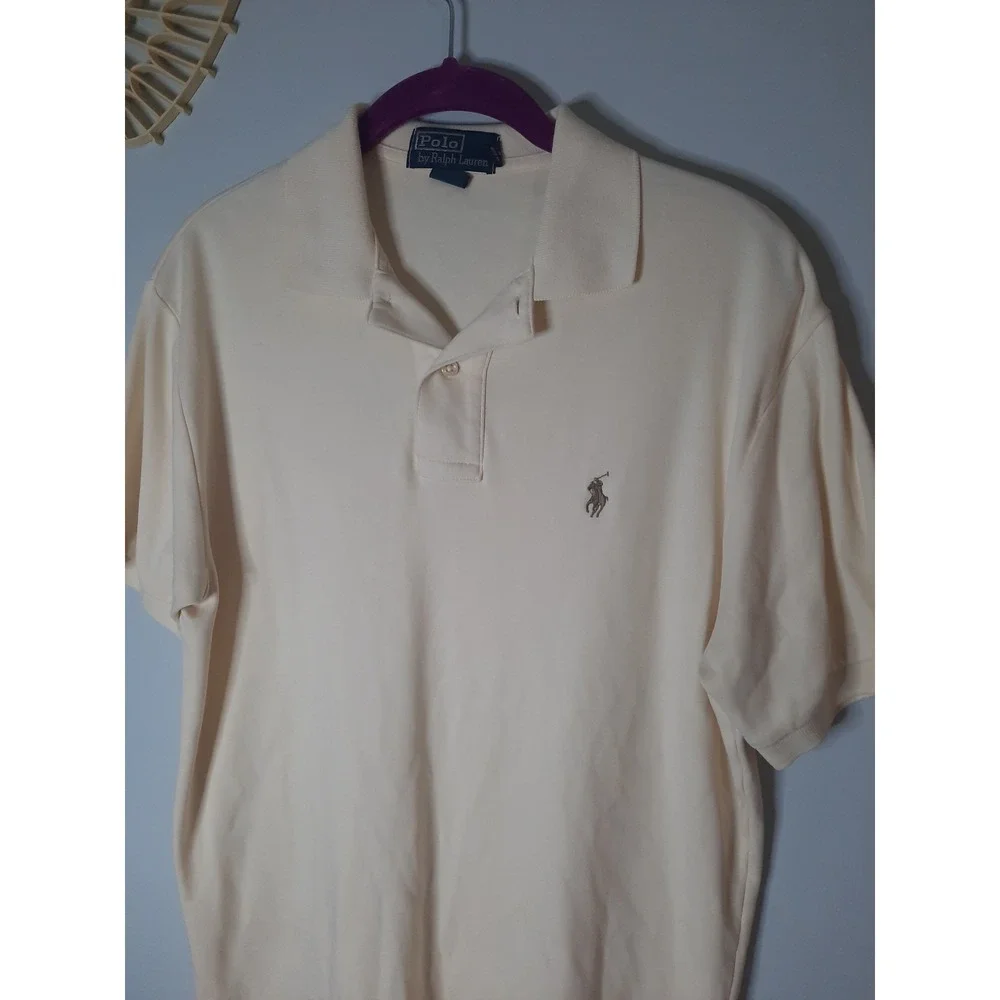 Polo Ralph Lauren Mens Short Sleeve Pique Polo Shirt Cream Off White Small